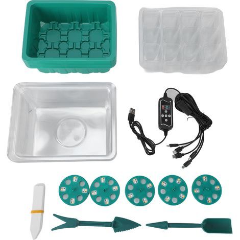 Kit de plateau de germination de plantes à 12 cellules, démarreur avec 8 lampes de culture LED pour le jardinage intérieur. (1/5)