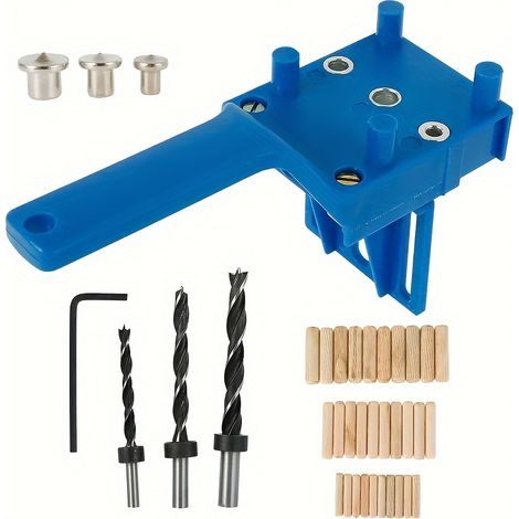 Kit de perçage pour le travail du bois (41 pièces) : guide de perçage manuel pour tourillons (6/8/10 mm) et outil scie-cloche (1/5)