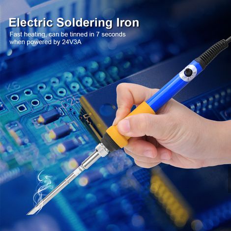 Fer à souder électrique réglable chauffage rapide kit DIY 200-400°C DC12-24V bleu jaune (1/5)