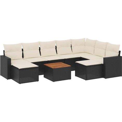 Set Divani da Giardino 10pz con Cuscini in Polyrattan Nero vidaXL (1/5)