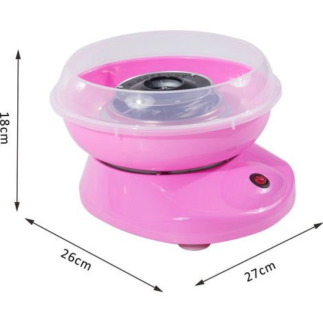 HOMCOM Zuckerwattemaschine für den Heimgebrauch, Polypropylen, Edelstahl und Aluminium, 450–550 W, 27 x 26 x 18 cm, Rosa