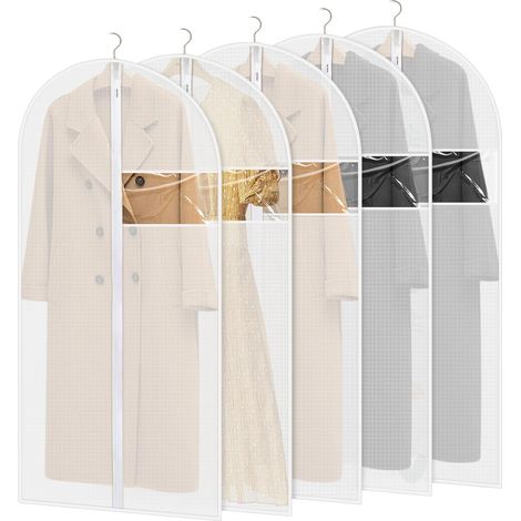 Couvre-vêtements anti-poussière transparent 5 pièces, couvre-vêtements longs pour manteaux, étui porte-robes de voyage, sacs porte-robes pour smoking, veste, chemises(140x60CM) (1/5)