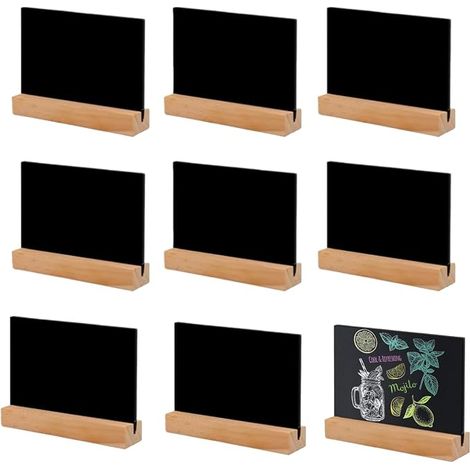 Mini Tableau Noir, 8 Pieces Mini Panneaux d'Affichage 10 7,5 cm Petit Tableaux Noirs avec Cadre en Bois Réutilisable et Facile à Nettoyer pour Boulangerie, Buffet, Mariage, Fêtes (1/5)