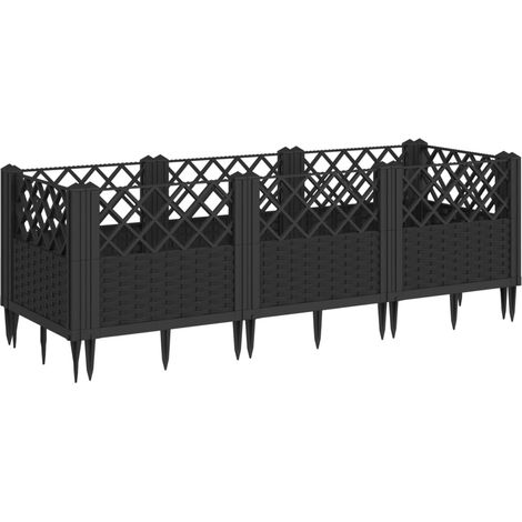Vassoio per fioriera aiuola rialzata piante fiori terrazza giardino con paletti 123,5 x 43,5 x 43,5 cm PP nero 020038184