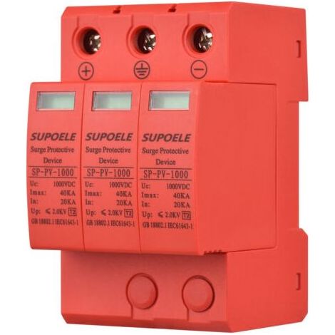 Parafoudre DC 1000V 3P 40KA - Protecteur Photovoltaïque PV Anti-Foudre, Installation Rail DIN - pour Systèmes Solaires (1/5)