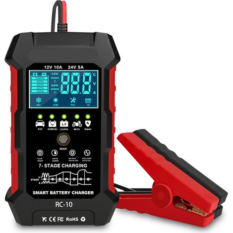 Chargeur de Batterie KONNWEI RC-10 12V/24V Intelligent Réparation Impulsions pour Voiture Moto Bateau Plomb AGM GEL (1/5)
