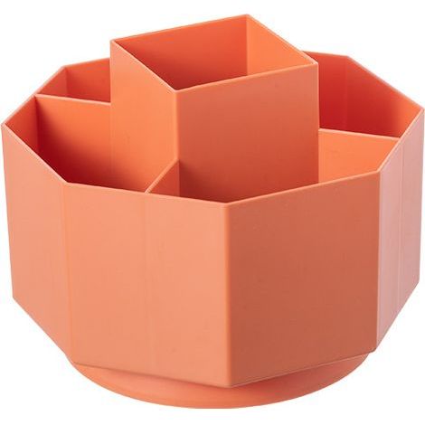 Portalápices giratorio de plástico, soporte de almacenamiento para material de oficina, portalápices hexagonal para la oficina (naranja) (1/5)