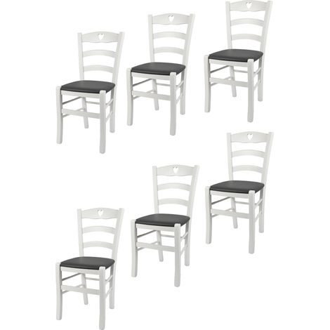 Tommychairs - Set 4 sedie modello Cuore per cucina bar e sala da pranzo, robusta struttura in Legno di faggio laccato bianco e seduta rivestita in pelle artificiale colore grigio scuro