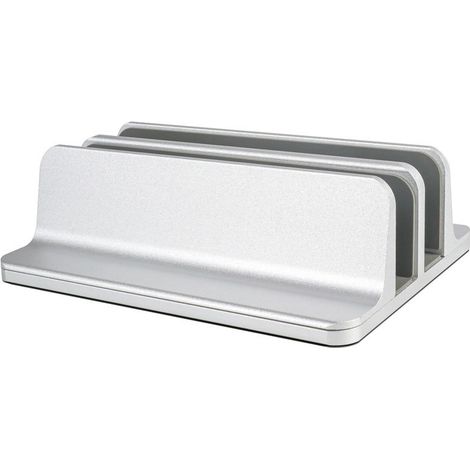 Vertikaler Laptopständer, Doppel-Desktop-Ständer mit verstellbarem Fuß, kompatibel mit allen MacBook/Surface/Samsung/HP/Dell/Chrome Book (silber)