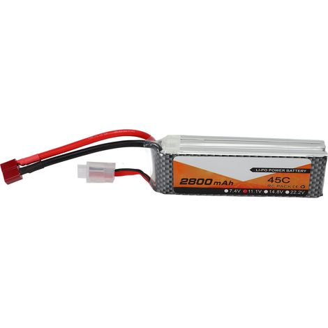 Batterie LiPo 11.1V 3S 2800mAh 45C Décharge Fiche T Rouge pour Voiture RC et Avion (1/5)