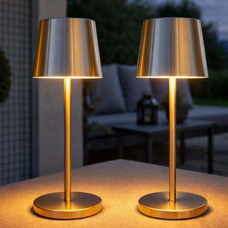 Lampada da tavolo LED ricaricabile lampada da tavolo touch outdoor indoor silver garden lamp touch dimmer USB, metallo, 2W 50Lm bianco caldo-freddo, DxH 8,5x28 cm, set di 2 (1/5)