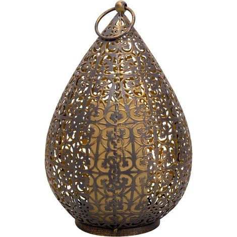Lanterne LED Décorative Style Oriental Effet Flamme en Métal Or Antique Hauteur 27,8 cm - PANGIVO (1/5)