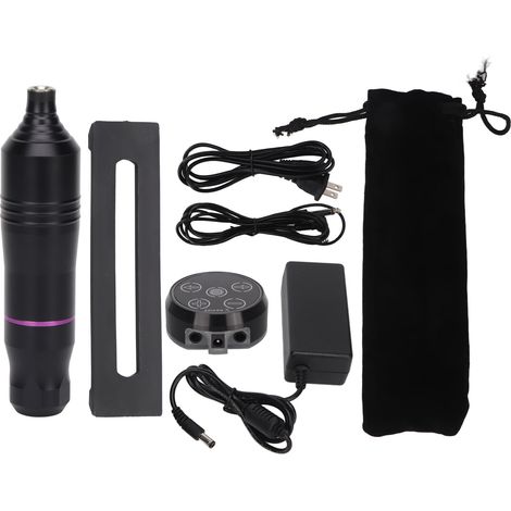 Kit de alimentation pour stylo tatouage rotatif, tension réglable, antidérapant, alliage d'aluminium, machine tatouage avec câble pince, prise US 100-240V (1/5)