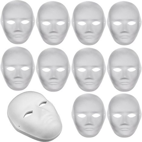 10 Pieces DIY White Paper Masks, White Mask to Decorate With Paints and Brushes, Perfect for carnival painting, cosplay and Halloween parties. (1/5)