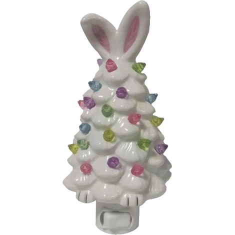 Lampe De Nuit Arbre - Figurine Lapin En Résine Pour Décoration Intérieure Printanière - Centre De Table Pâques - Ornement Festif - Blanc - 1 Pièce (1/5)