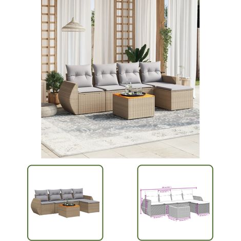 The Living Store 6-tlg. Garten-Sofagarnitur mit Kissen Beige Poly Rattan - Gartenmöbel - Esstischgarnituren - Outdoor Möbel - Lounge Set - Rattan Gartenmöbel (1/3)