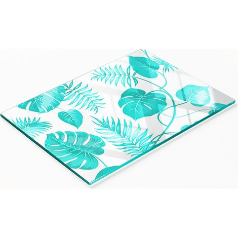 Tagliere decorativo in vetro temperato con motivo a foglie tropicali, 80x52 cm. (1/5)