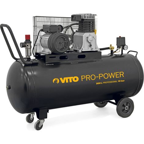 Vito – Compresseur d'air à courroie 200L 4CV 3KW 10 bar – Débit 400L/min – Moteur lubrifié – Pour travaux intensifs