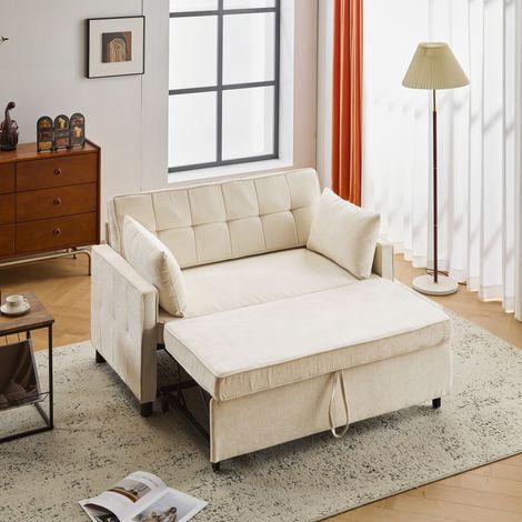 Divano letto, divano trasformabile 2 posti, con schienale regolabile, tessuto chenille, schiuma ad alta densità, divano per soggiorno - Beige