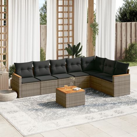 Salon de jardin 8 pcs avec coussins gris résine tressée vidaXL (1/3)