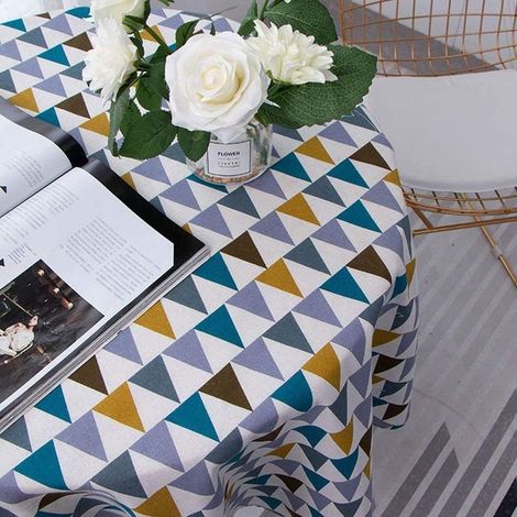 Nappe Ronde en Coton et Lin Tissu Nappe en Sergé Simple Style Nordique Frais Durable Réutilisable Infroissable Décoration pour Cuisine Salle à Manger Table (Coloré,Diamètre 90cm)