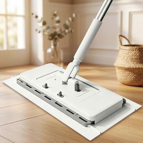 Balai-serpillère plat commercial lingettes jetables nettoyage sols bois dur et carrelage (1/5)