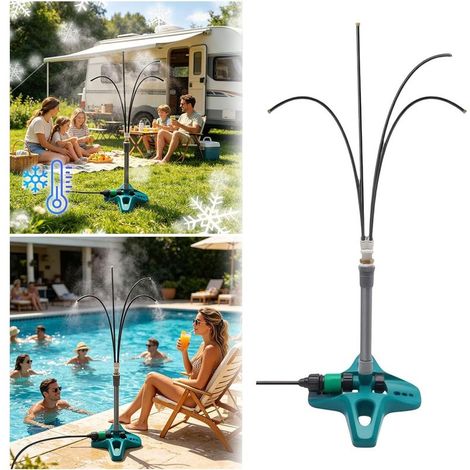 Générique Brumisateur Terrasse sur Pied Réglable en Hauteur Système Refroidissement par Brume avec 4 Buses Orientation Kit Pulvérisation Eau pour Patio Piscine Installation Facile sans Outil (1/5)