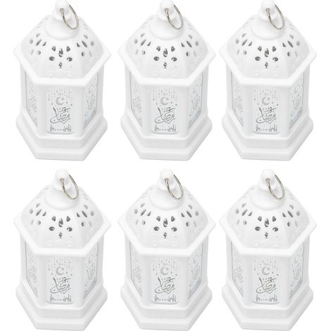 Mini lanternes de Ramadan style marocain rétro, lanternes décoratives LED pour l'Aïd Moubarak, 6 pièces blanches, pour la maison, le jardin, les mariages et les fêtes. (1/5)