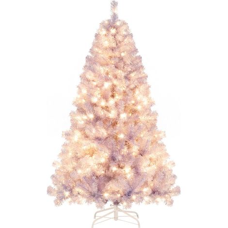 Lot de 1 arbre de noël pré-éclairé 180 x 100 cm 250 lumières led fonctionnels modernes en pvc violet lavande
