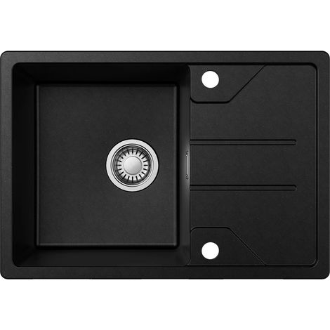 Évier de cuisine, granit composite, design à un seul bol, noir (1/5)