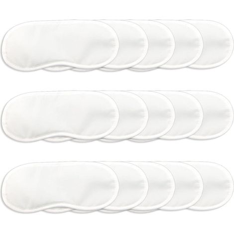 Lot de 15 masques de sommeil ultra doux 18,5x8,5 cm – respirant, occultant, coussinets nasaux, élastique, voyage jeux société, blanc