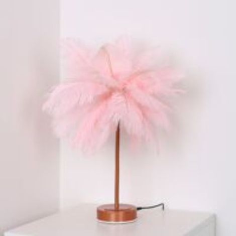 LAN Lampe de chevet LED ACKERMAN, forme pissenlit, fil de cuivre, plume rose romantique (1/5)