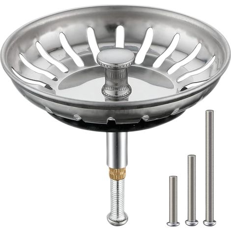 Höhenverstellbares Abflusssieb, Siebkorb mit Abflussstopfen, Edelstahl-Waschbeckenstopfen, Waschbeckenzubehör, 82 mm breit, 2 Stück