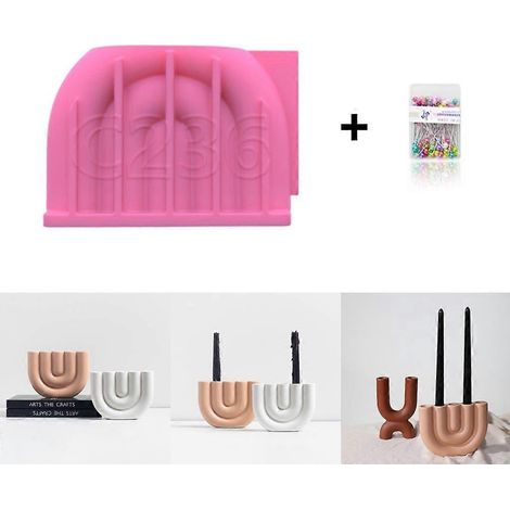 Moule en résine pour bougeoir en forme de U, moule pour vase à fleurs, moule époxy pour chandelier, moule en silicone (1/4)