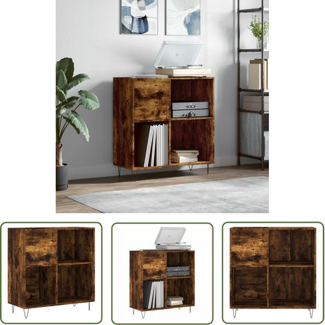 The Living Store Plattenschrank Räuchereiche 84,5x38x89 cm Holzwerkstoff - Plattenspeicher - Schallplattenregal - Vintage Regal - Industrielles Design - Wohnzimmer Dekoration (1/5)