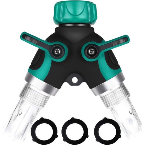 Raccord en Y pour tuyau d'arrosage, répartiteur à 2 voies, adaptateur rapide pour robinet de jardin (raccord en Y 3/4"), lot de 2 (KLB). (1/4)