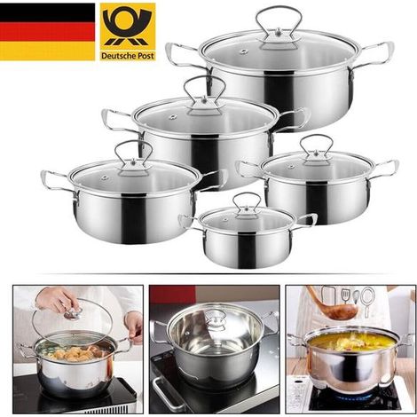 Set de 10 pièces de cuisine en acier inoxydable, casseroles, (1/5)