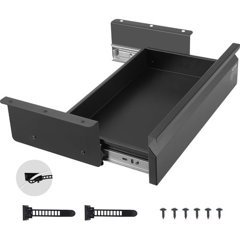 VEVOR Cassetto Estraibile Sotto Scrivania 440 x 223 x 101 mm Organizzatore Nascosto per Riporre Oggetti sulla Scrivania, Cassetto Portapenne Sotto Tavolo, per Postazioni di Lavoro da Ufficio, Nero