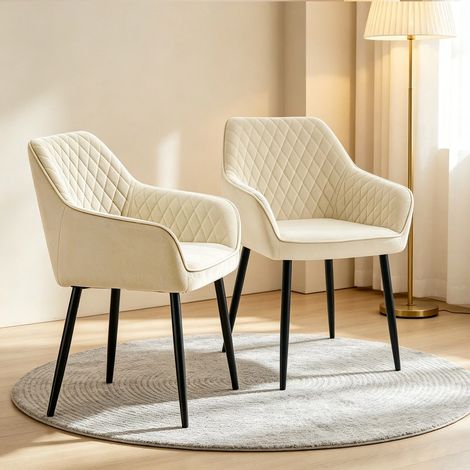 Ainpecca Dining Chairs 2pcs Velvet Kitchen Chairs Upholstered Seat with Backrest and Armrest Office chair(2pcs Beige) (1/5)