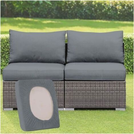 Housse De Coussin Exterieur Extensibles pour Salon De Jardin, Couleur Unie Housses de Coussin de Siège, Amovibles pour Intérieur et Extérieur, Terrasse Meubles (Gris,2PCs Length 50-65cm)