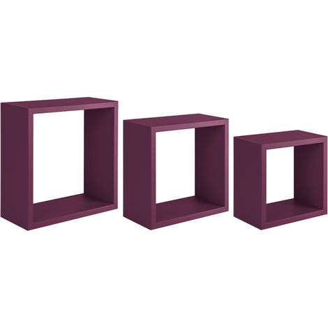 Kubischer 3er set wandregal mod. InCubo farbe aubergine (1/4)
