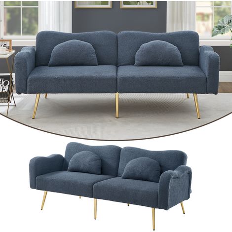 Moderno sofá cama doble 2 en 1 con patas de metal dorado y capacidad de 150 kg, perfecto para relajarse en casa o recibir invitados. (1/5)