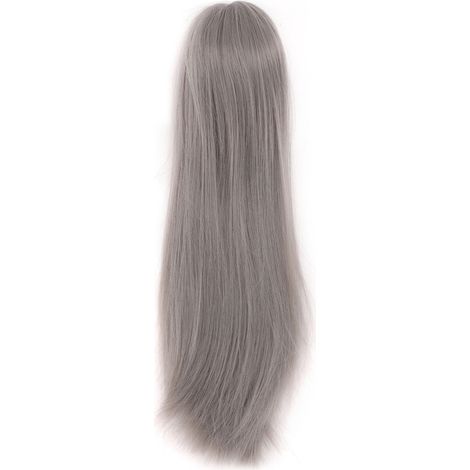 Peluca para muñecas de 18-20 cm, suave, de seda resistente, larga y lisa, gris (18-20 cm) (1/5)