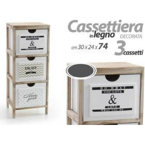 TRADE SHOP - Mobile Cassettiera Legno Con 3 Cassetti Arredamenti Cucina Portaoggetti Multiuso -
