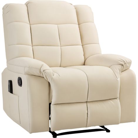 Homcom – Fauteuil de massage inclinable avec 8 points de massage – Dossier ajustable 165° – Revêtement synthétique crème – Télécommande programmable