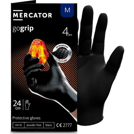 Gants nitrile NOIR taille M à structure en diamant Pochette 4 gants MERCATOR