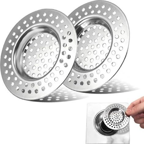 2pcs acier inoxydable évier sèche - linge, douche filtre à cheveux Mesh, évier filtre de drainage, grille d'évier de cuisine, salle de bains évier de cuisine accessoires de drainage (1/4)
