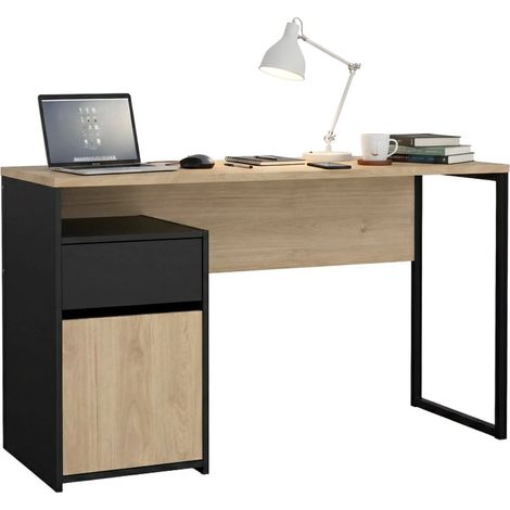 Dmora - Scrivania Mele, Scrittoio multiuso, Tavolo per ufficio porta PC, Piano di lavoro, 130x48 h77 cm, Rovere e Nero