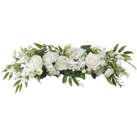 Rangée de roses artificielles blanches, décoration de table pour dossier de chaise de mariage, fleurs en soie (1/2)