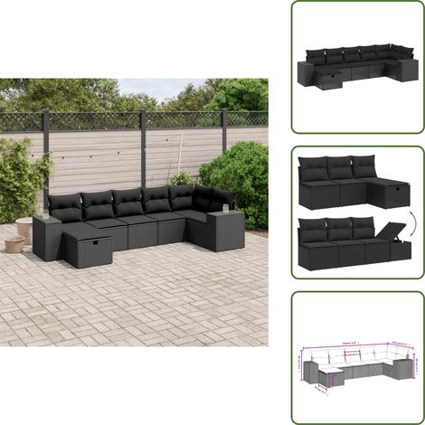 Cuscini per schienale - vidaXL Set Divani da Giardino con Cuscini 7pz Nero Polyrattan - Rattan PE